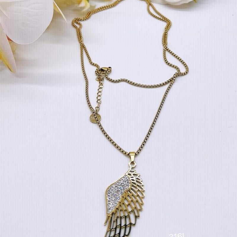 Naszyjnik skrzydło z cyrkoniami stalówka 316L