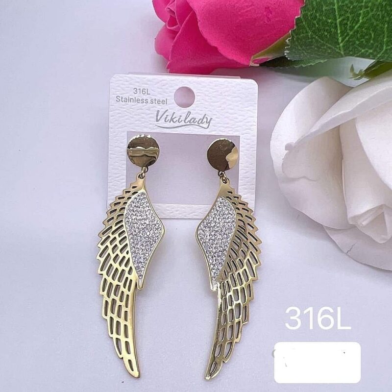 Cudne kolczyki skrzydło z cyrkoniami STAL 316L