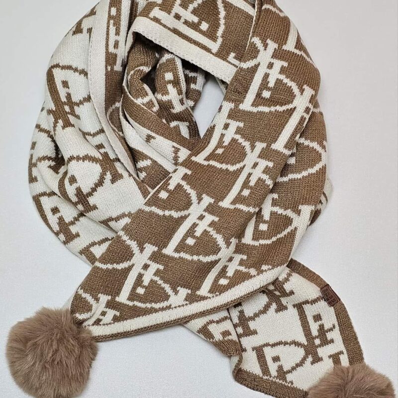 Piękny SZAL z pomponami wiskoza wełna Cashmere