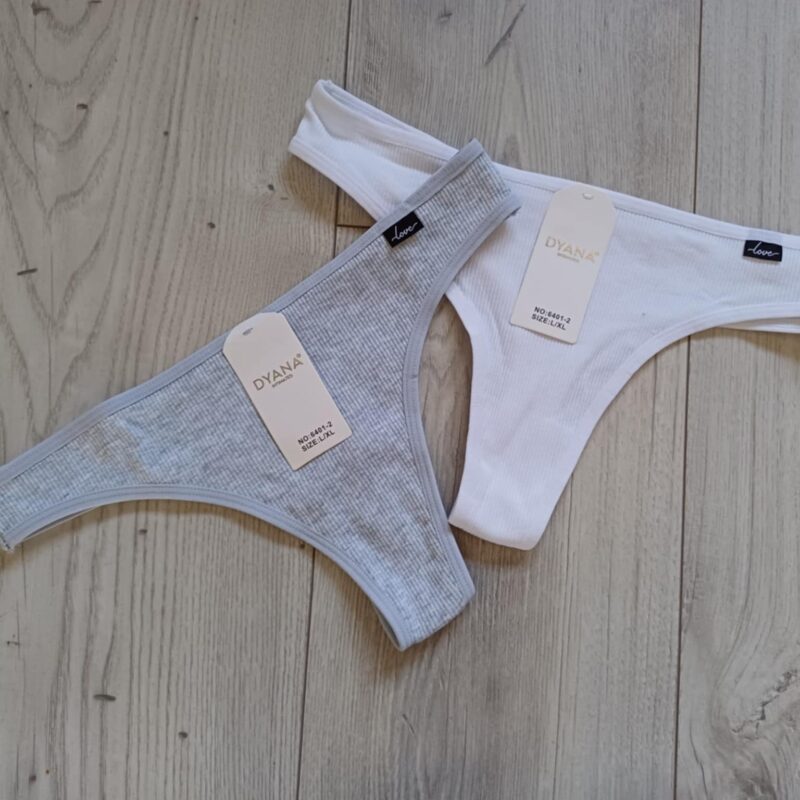 Dwupak bawełnianych majtek LOVE z prążka L/XL stringi