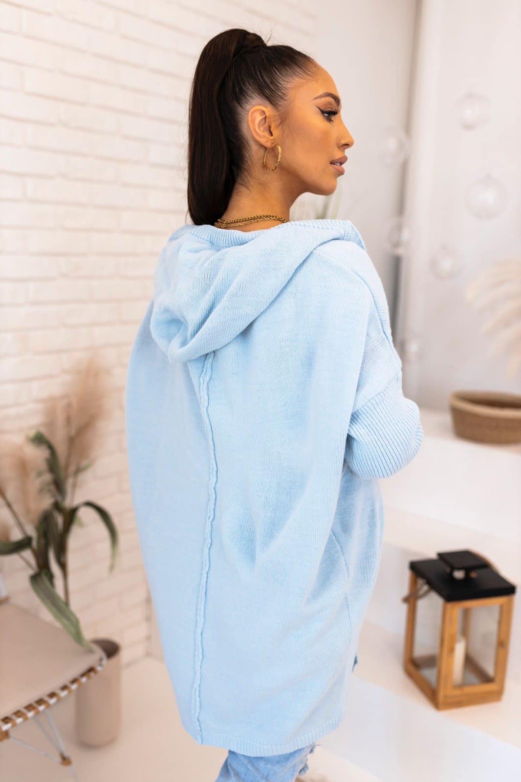 Cudny długi sweter/kardigan z kapturem - Image 2