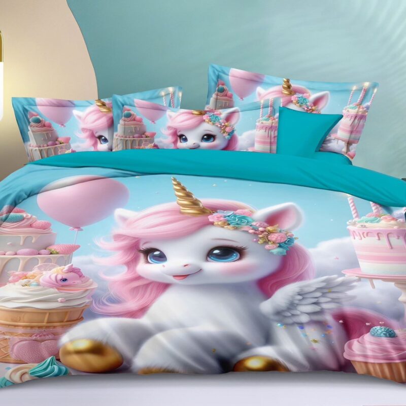 Komplet pościeli 3d 160/200cm SATYNA BAWEŁNIANA jednorożec