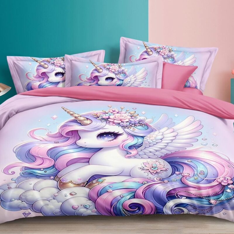 Komplet pościeli 3d 160/200cm SATYNA BAWEŁNIANA jednorożec