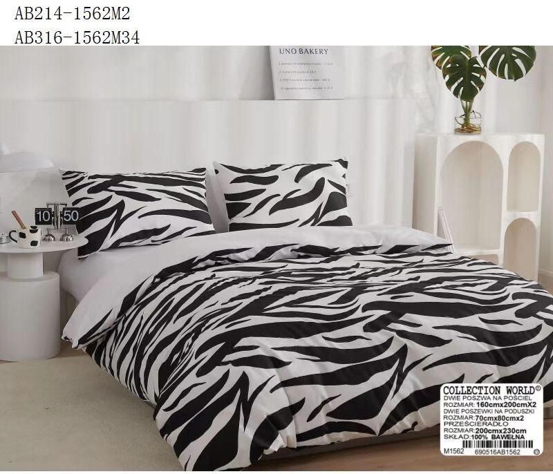 Komplet pościeli 3 częściowa 160/200 cm 100% BAWEŁNA zebra