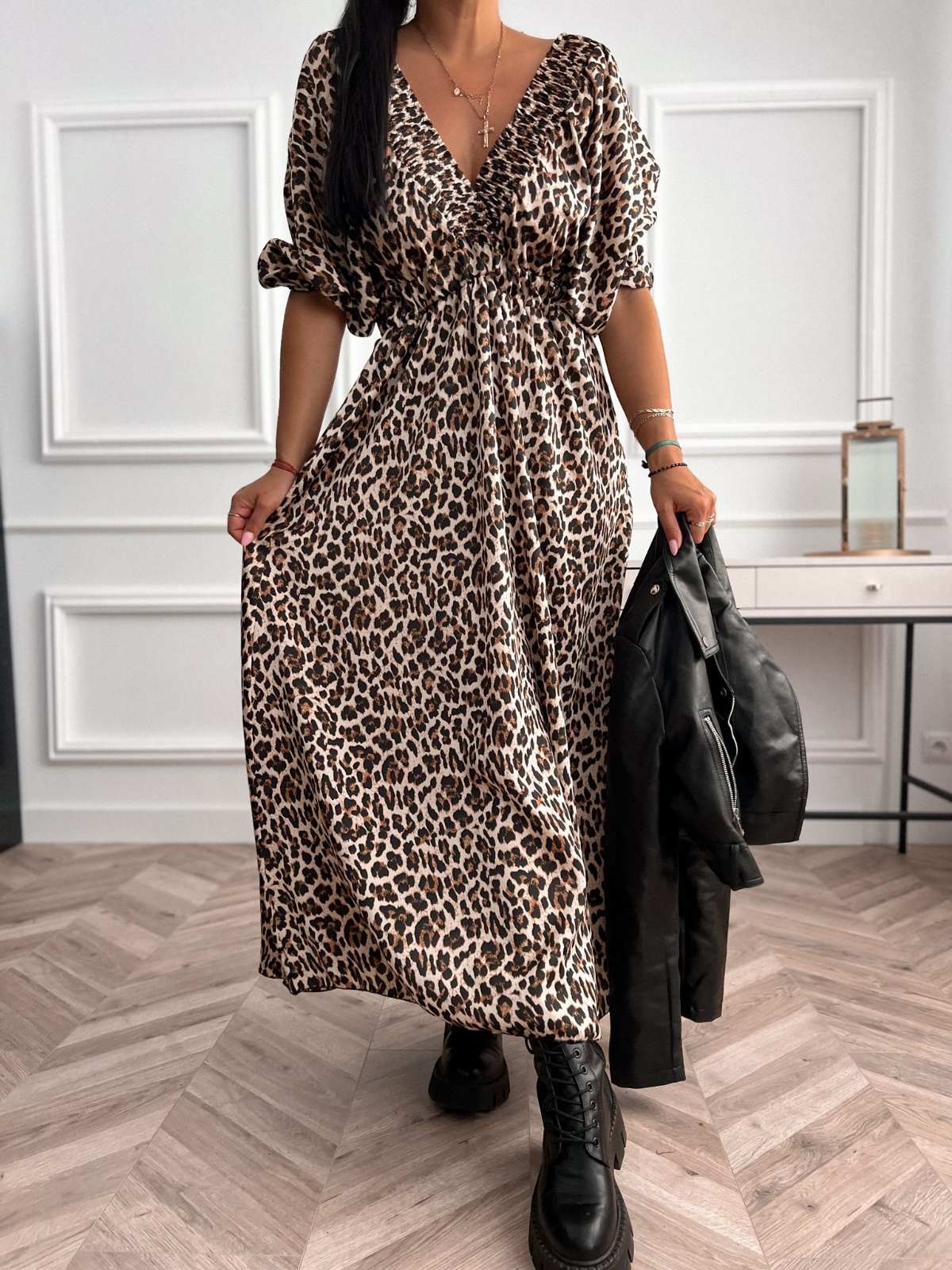 Długa sukienka wiskozowa Zwierzęcy print - Image 4