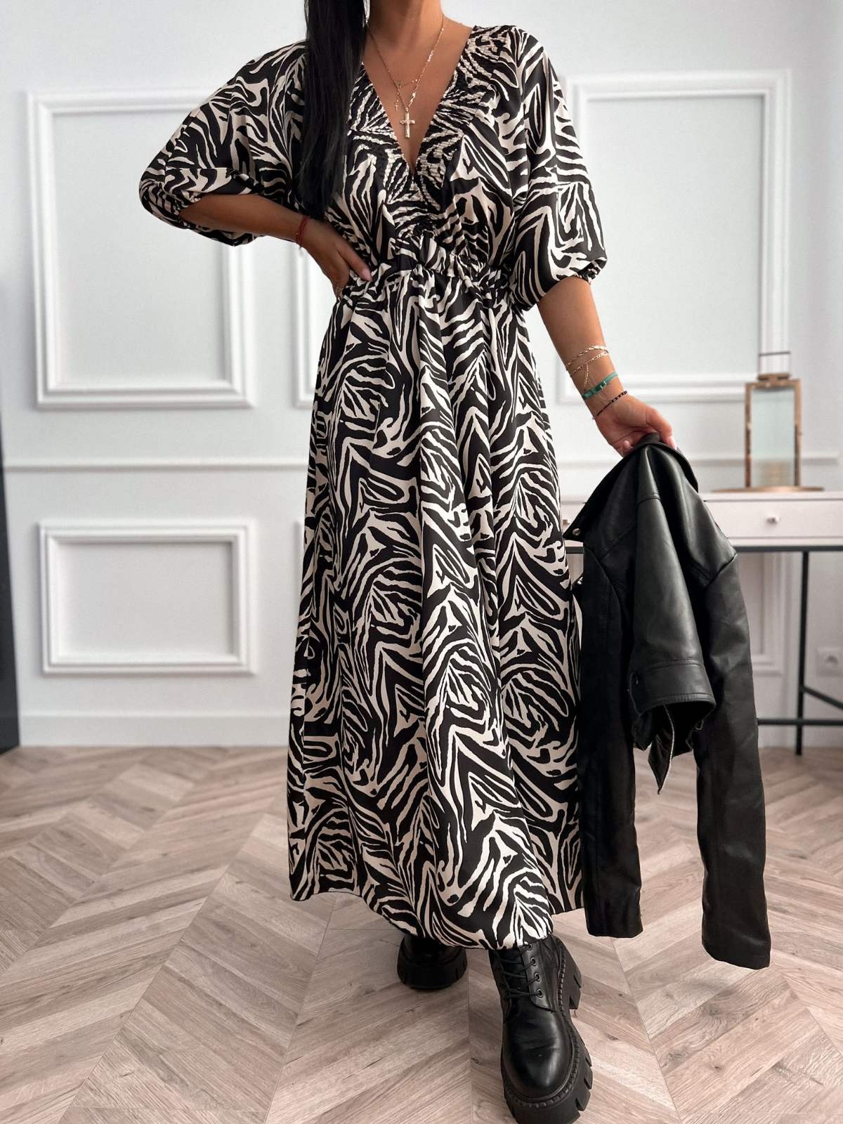 Długa sukienka wiskozowa Zwierzęcy print