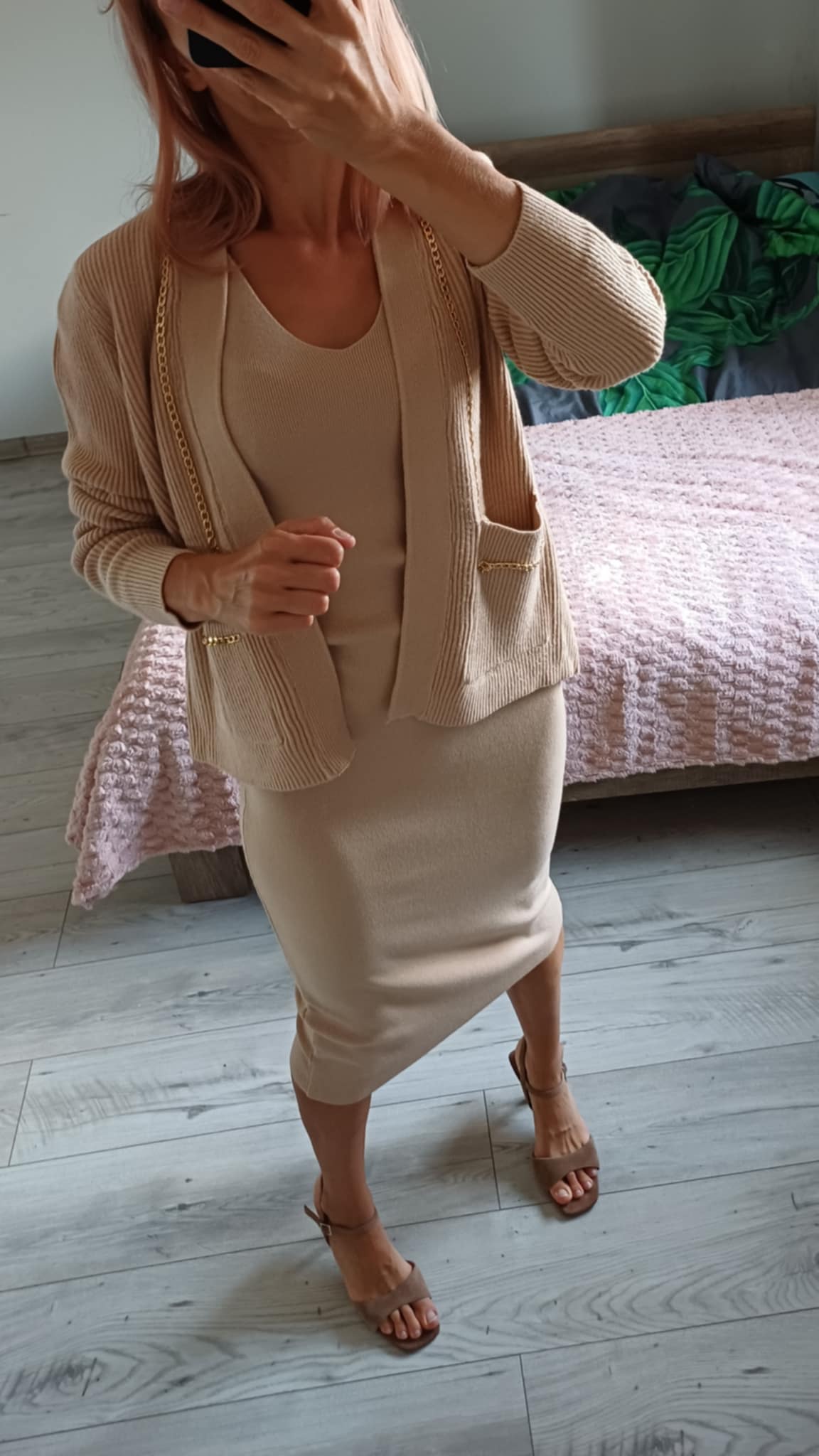 Elegancki dzianinowy komplet Sukienka+sweterek - Image 5