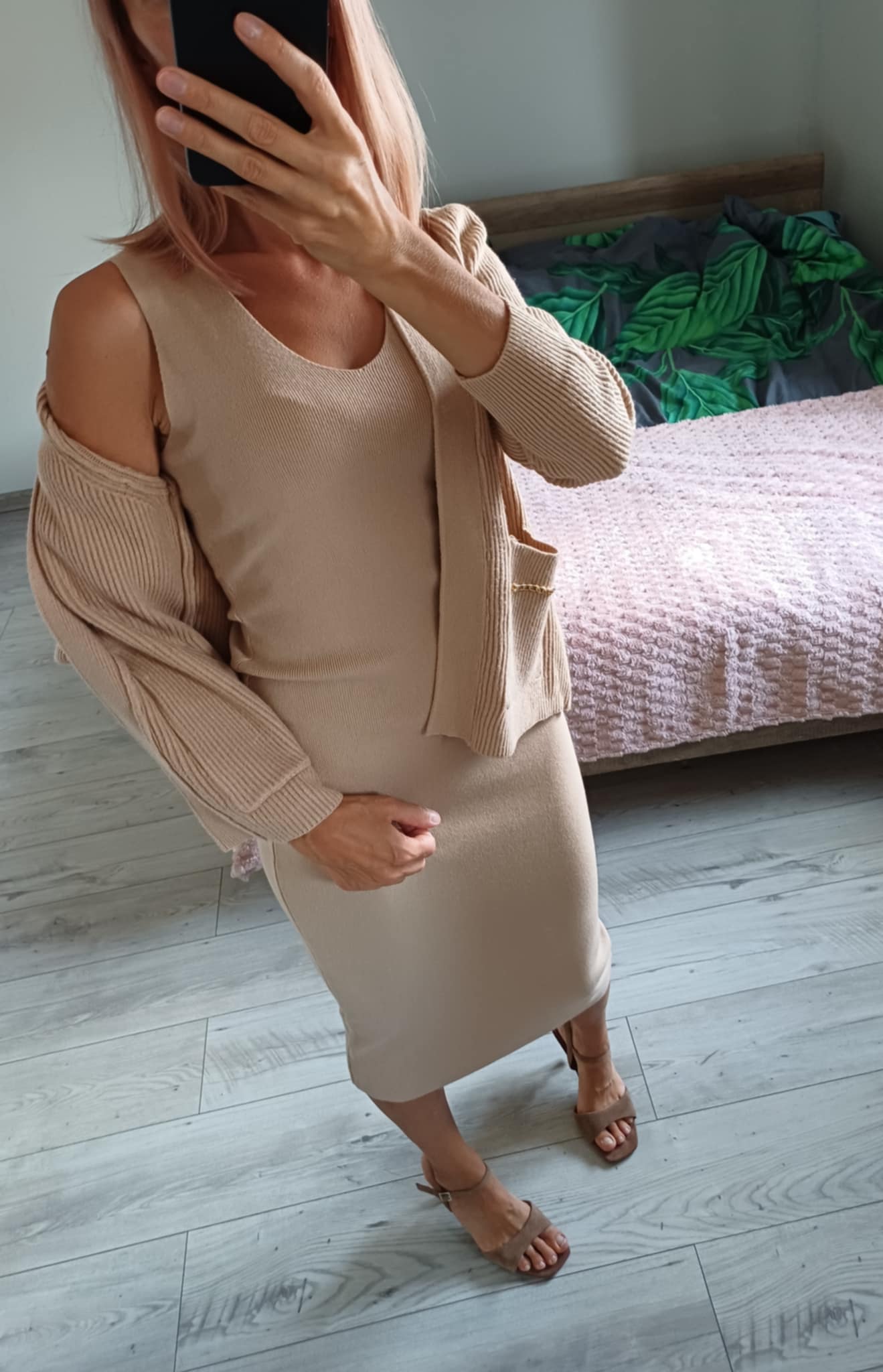 Elegancki dzianinowy komplet Sukienka+sweterek - Image 6