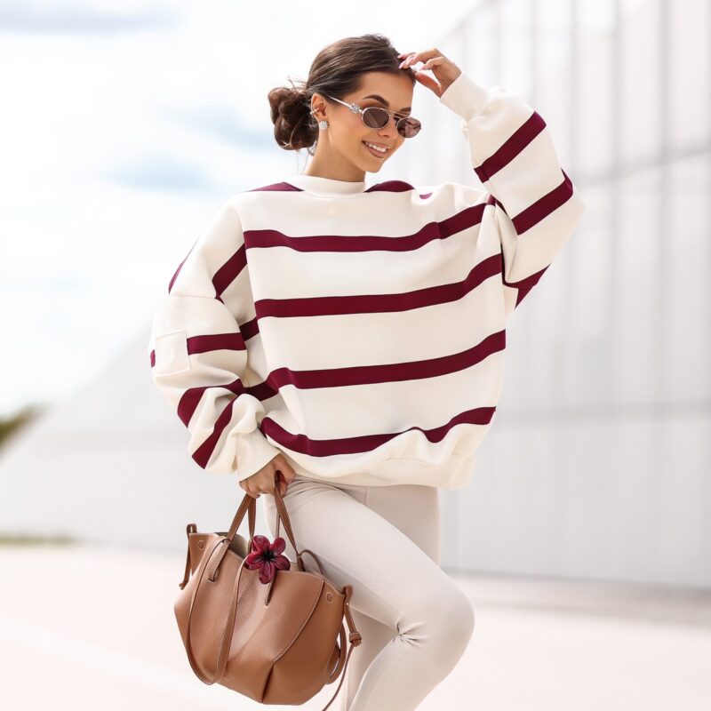 Bluza grube paski BORDOWA_premium_