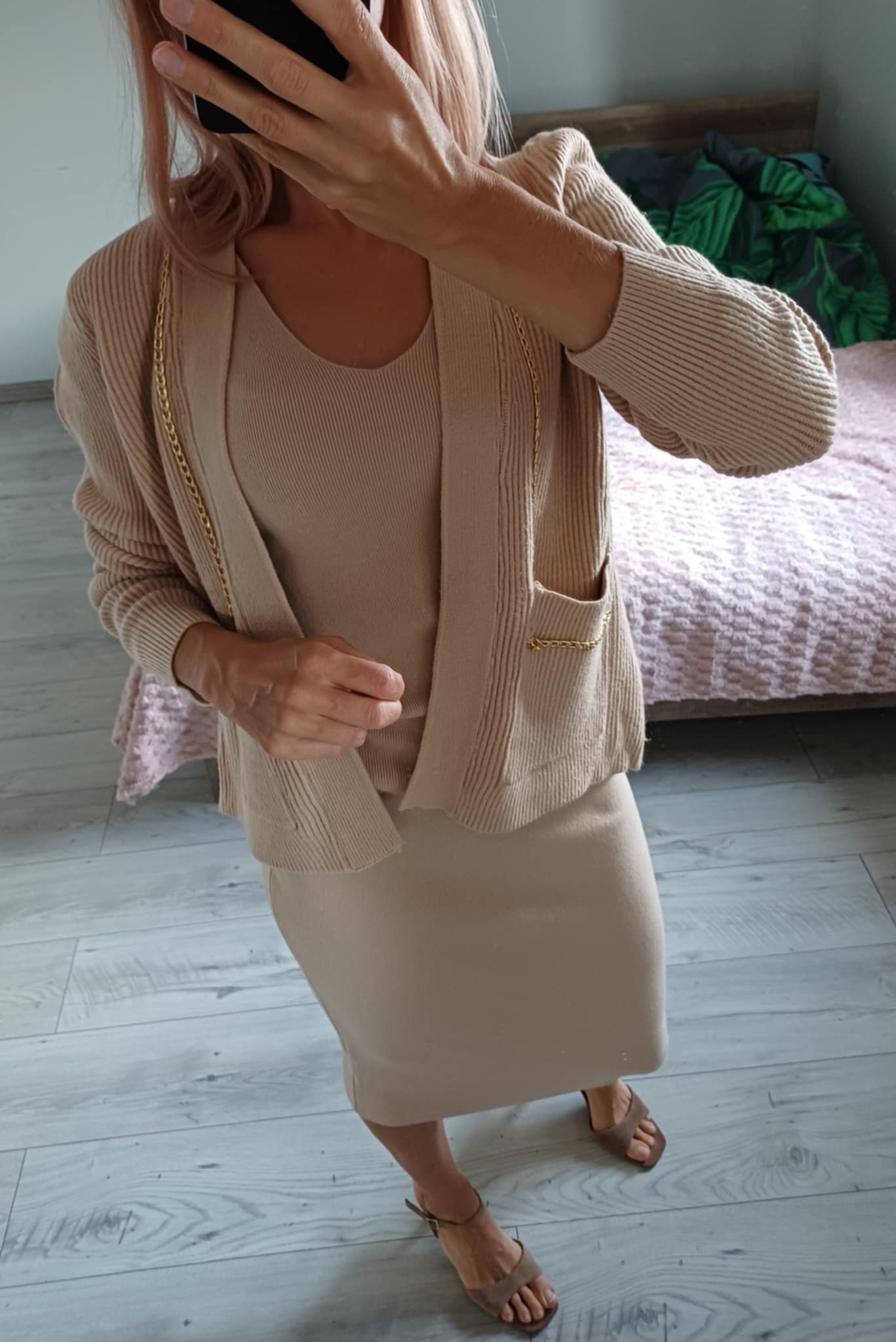 Elegancki dzianinowy komplet Sukienka+sweterek - Image 2