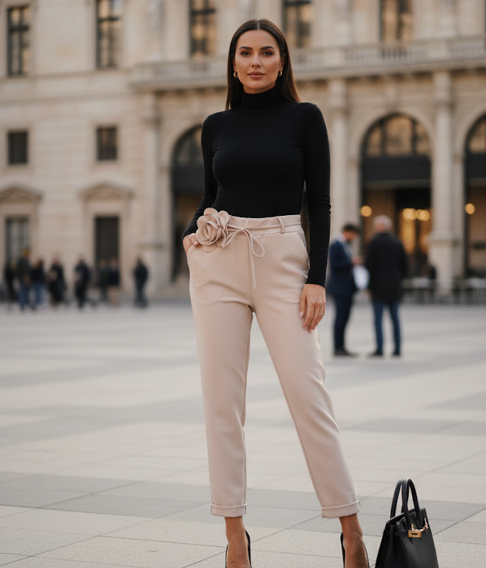 Spodnie masełkowe pasek z różą