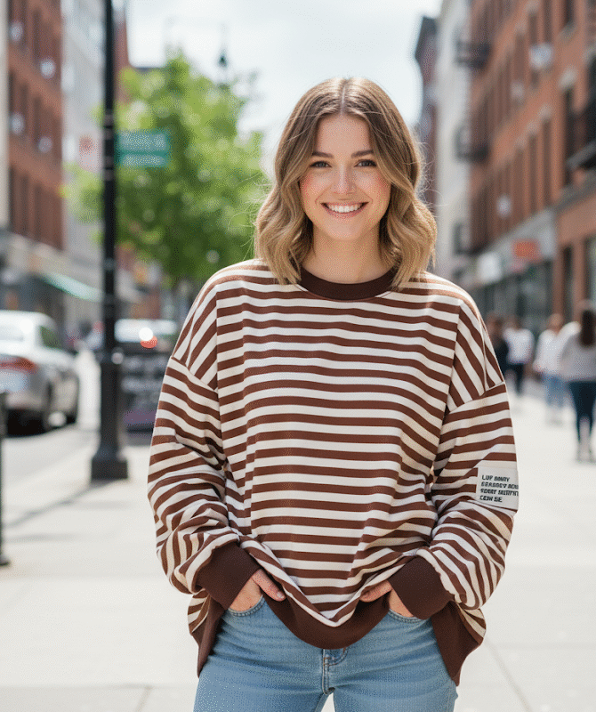Bluzka oversize w paski z naszywką