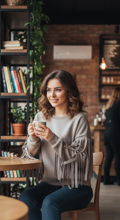 Modna bluza masełko z frędzlami