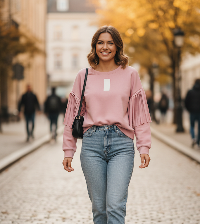 Bluza masełko z frędzlami na rękawach - Image 4