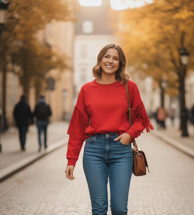 Bluza masełko z frędzlami na rękawach