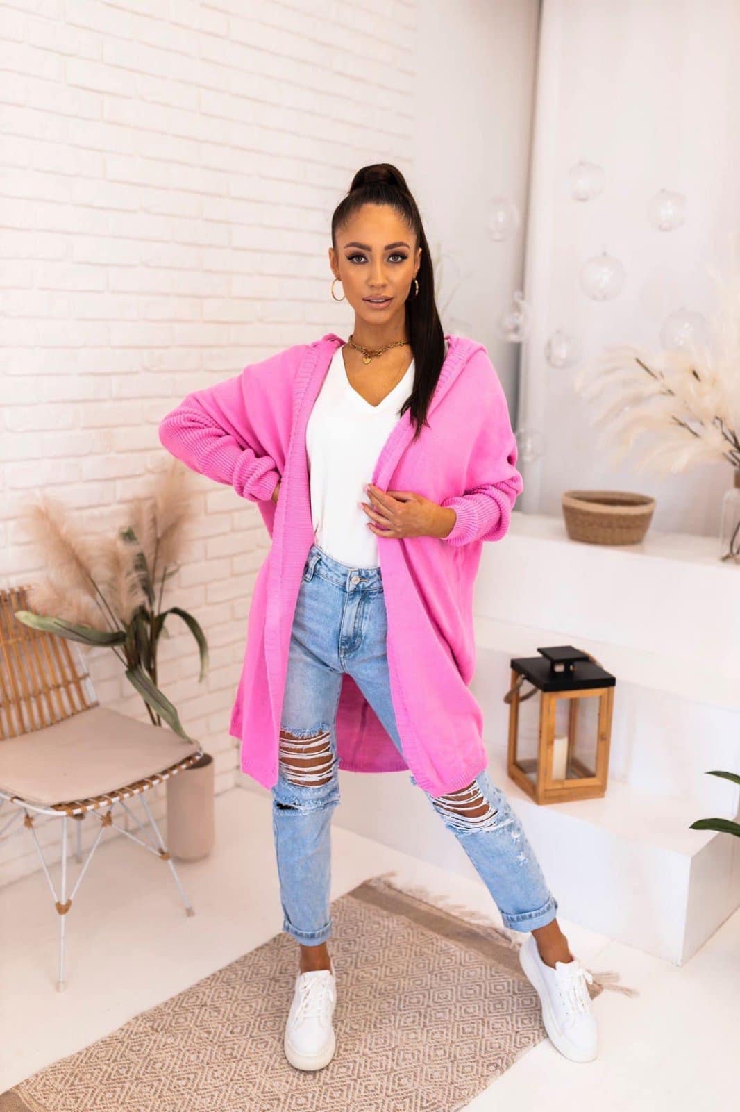 Cudny długi sweter/kardigan z kapturem - Image 3