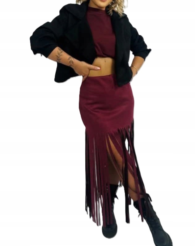 Zamszowa spódnica z frędzlami Boho