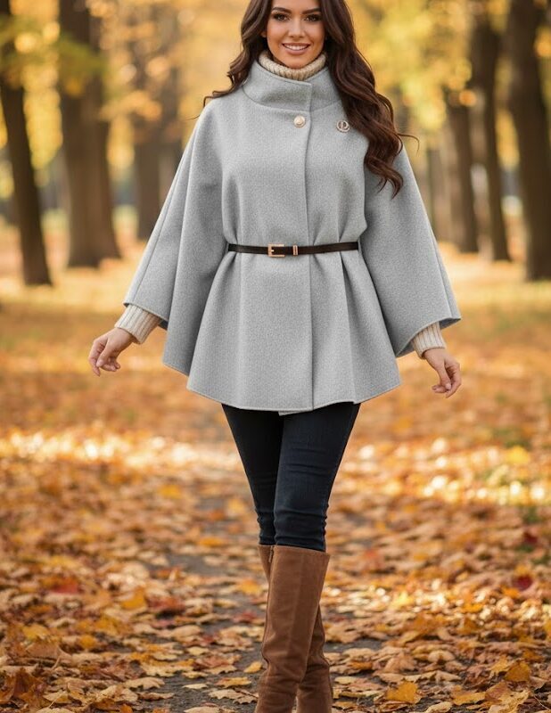 HIT!! Krótkie eleganckie  ponczo z paskiem