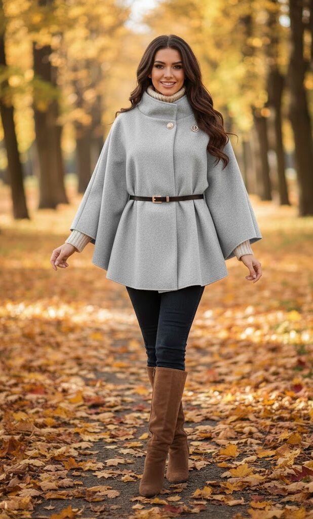 HIT!! Krótkie eleganckie ponczo z paskiem