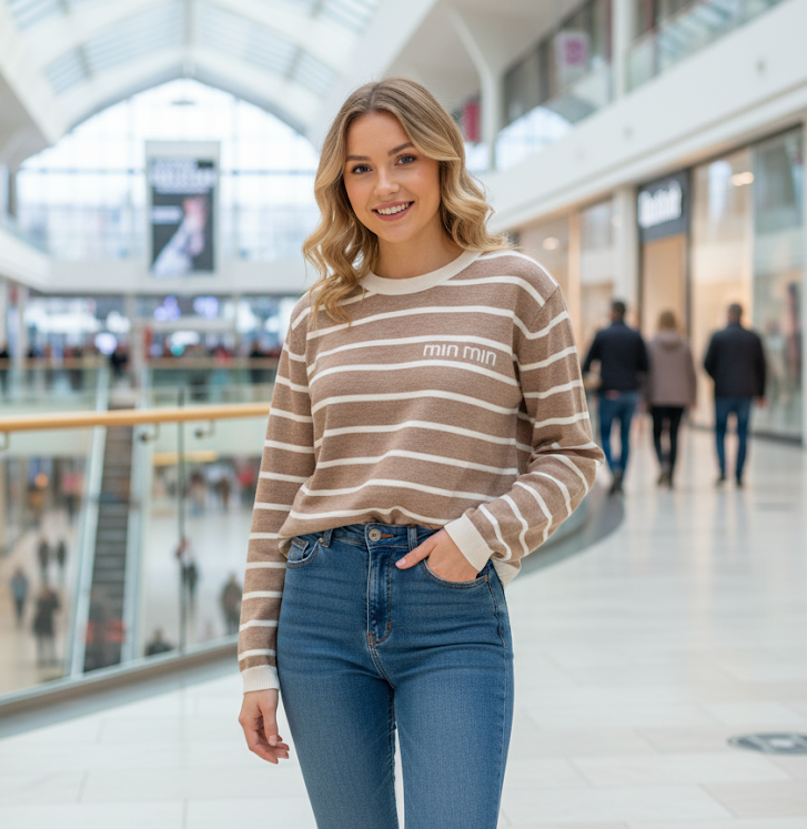 Milutki sweterek w paseczki Min Min