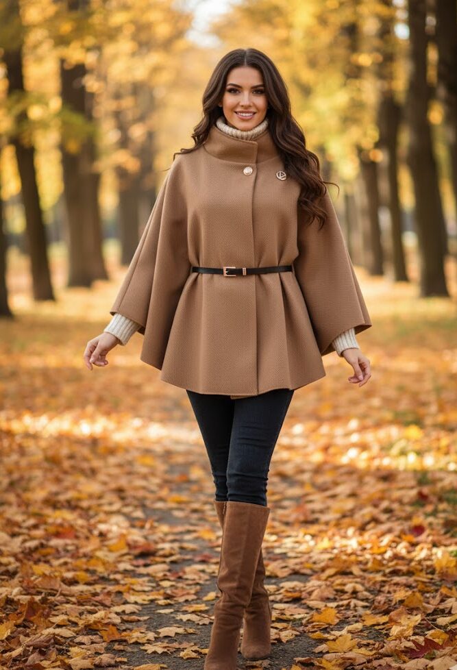 HIT!! Krótkie eleganckie ponczo z paskiem - Image 2