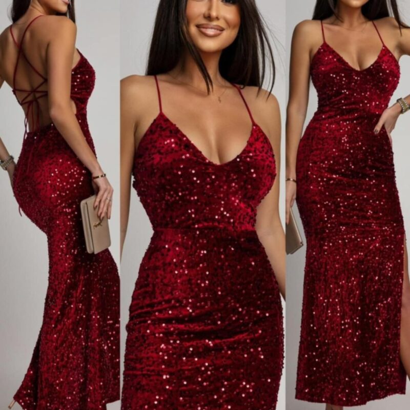 Sukienka cekinowa na ramiączkach maxi