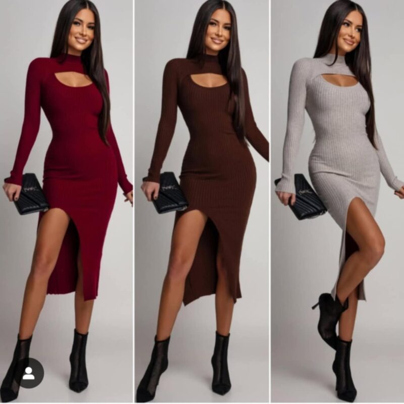 Dzianinowa sukienka midi z wycięciem LETISSIA