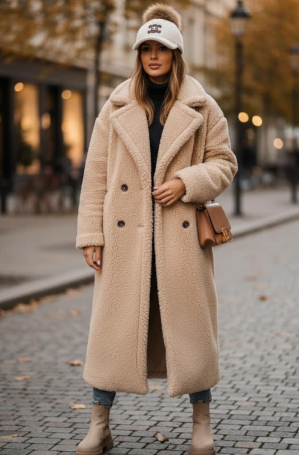 Stylowa czapka z daszkiem Teddy_baranek_Odpinany pompon - Image 6