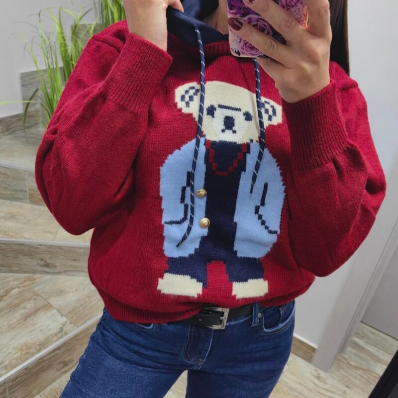 Mięsisty sweterek z misiem z kapturem