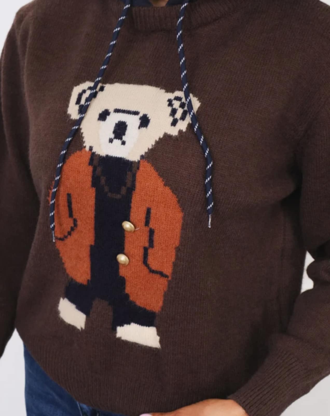 Mięsisty sweterek z misiem z kapturem - Image 4