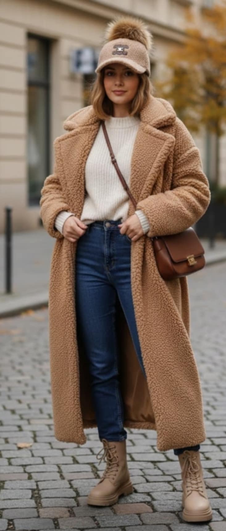 Stylowa czapka z daszkiem Teddy_baranek_Odpinany pompon - Image 5