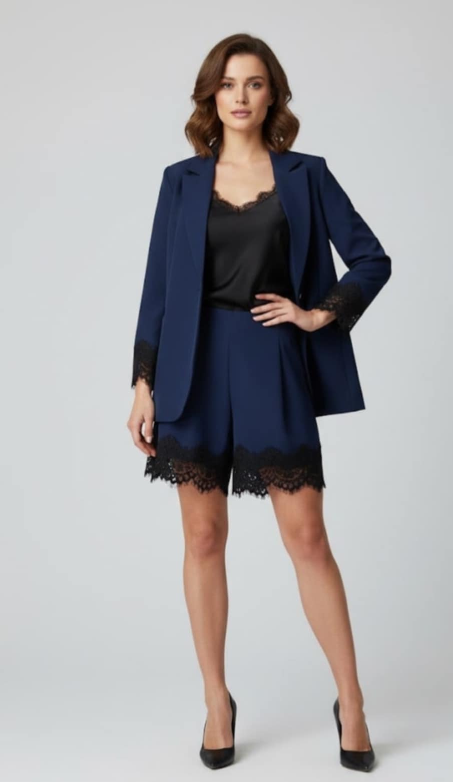 Komplet garniturowy Marynarka plus szorty_Koronka_ - Image 2