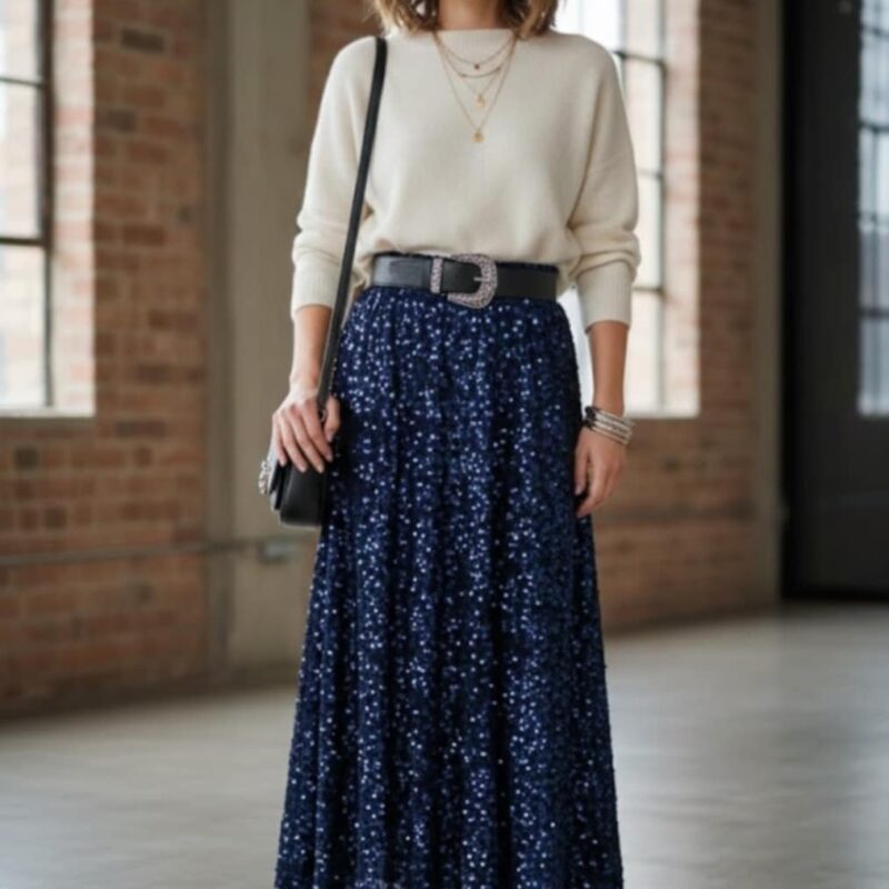 Piękna długa spódnica cekinowa