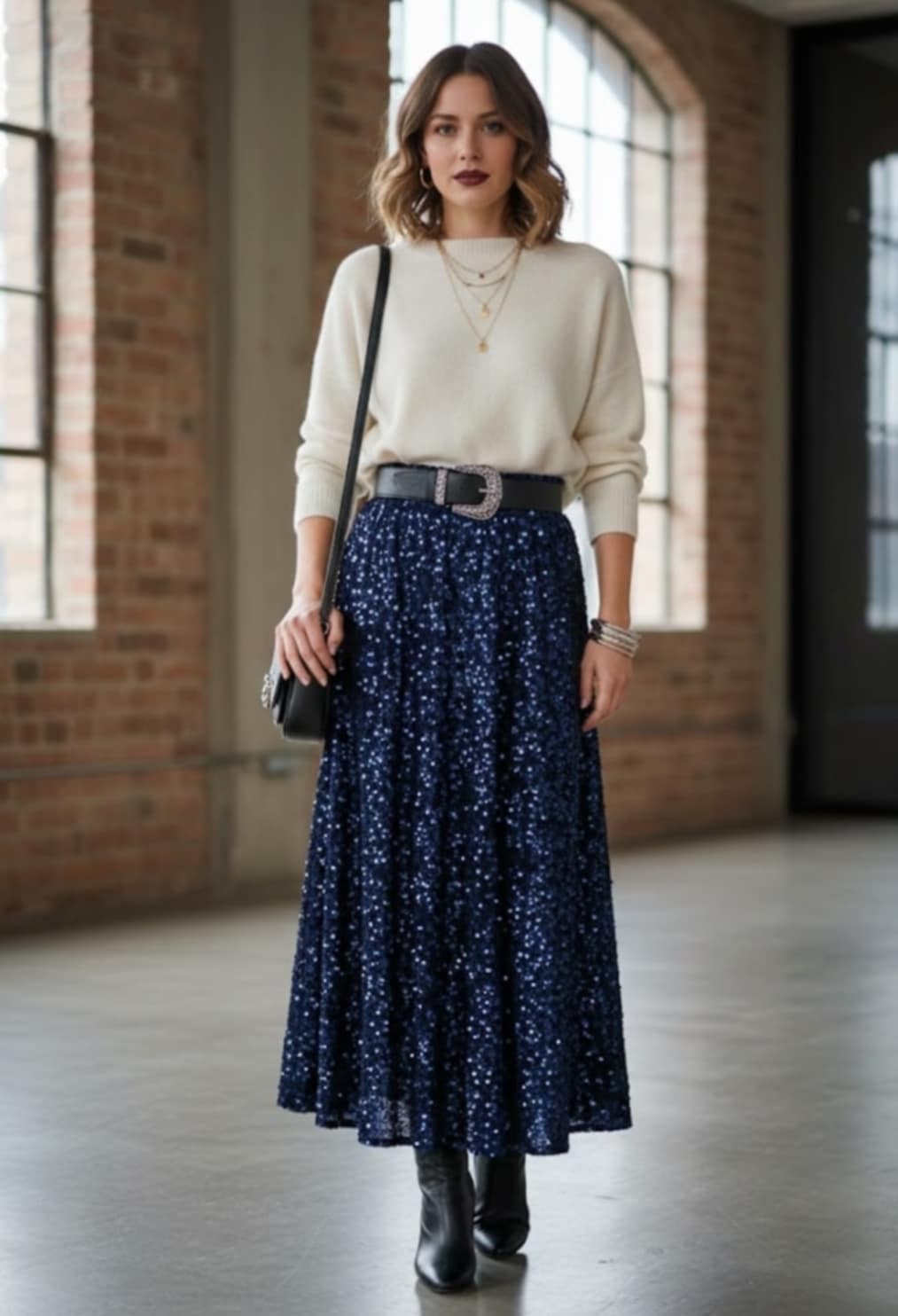 Piękna długa spódnica cekinowa