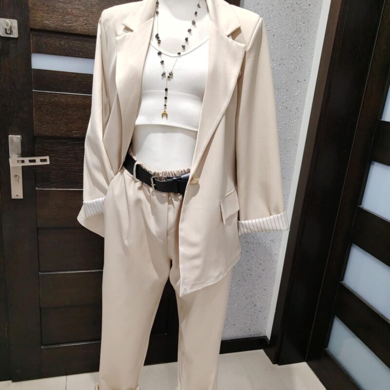 EXTRA wiosenny komplet garniturowy Spodnie + Marynarka paski