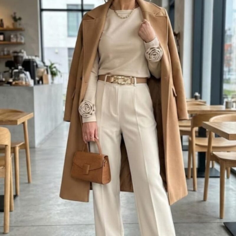 Masełkowa bluzka z różą na rękawie