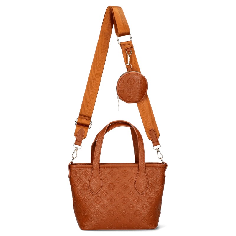 Karmelowa torebka z tłoczonym wzorem z portfelikiem