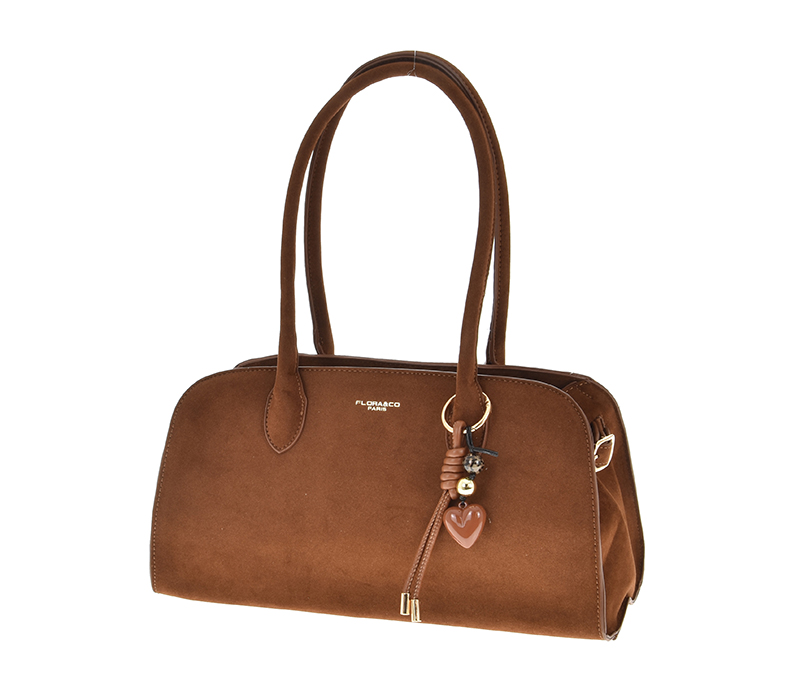 Flora&Co Torebka kuferek na ramię CAMEL eko-zamsz