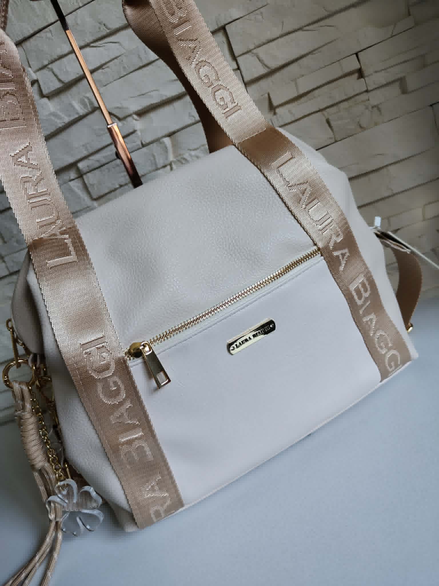 Torebka Shopper jasny beż LAURA BIAGGI - obrazek 7